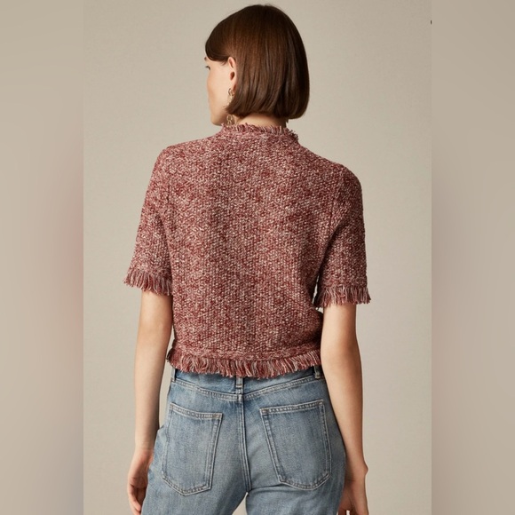 JCrew Cropped fringe-trim lady jacket in merlot. Size XS.  Excellent condition! - Picture 3 of 7
